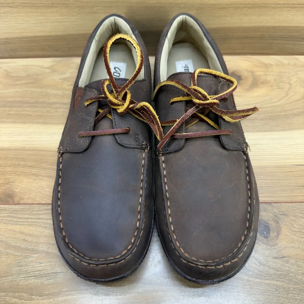 Olukai Mano Boat Loafers Mens 8 EU 41 Brown Leather Moc Toe Shoes